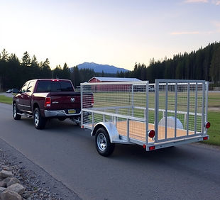 truck pulling loaded 5x10 utility traile