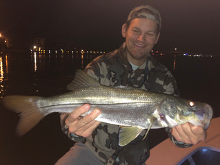 Post Thanks Giving bellies, cool weather, hot fishing and fat Snook in Jupiter, Florida.