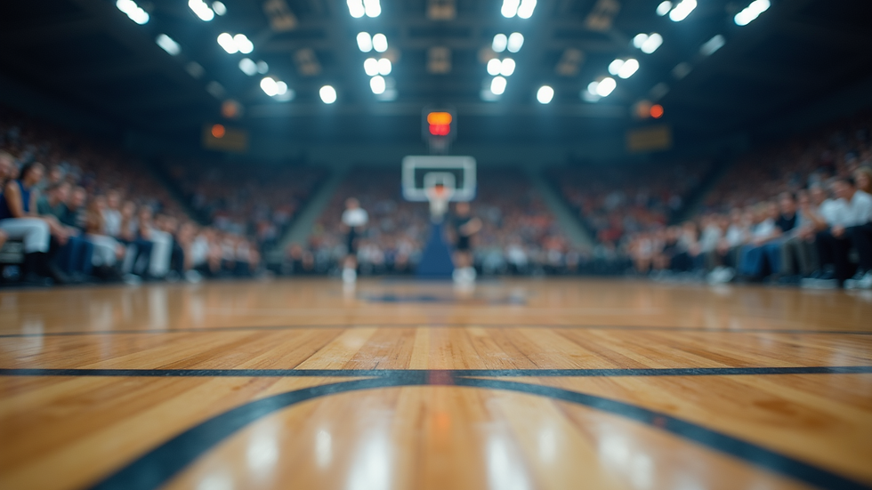 Eye-level view of a basketball court during a competitive game
