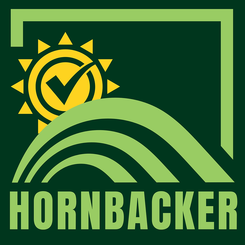 Hornbacker Logo with sun and grassy hill takes you back to the home page