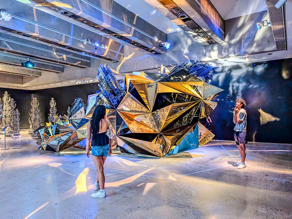 Asteroid 3033 X1 (2025) by Canadian sculptor Ranbir Sidhu. the 24-foot long polished metal structure weighing more than 5,000 pounds was imagined as carrying Earth's memory into space.