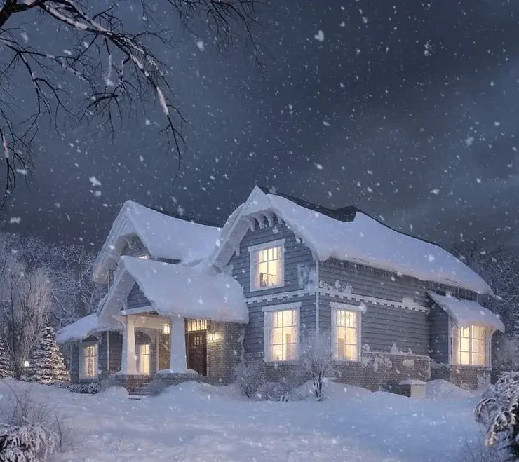 home with a generator on a winter night