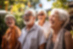 Group of seniors having fun in the garden.