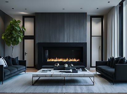 Photo d'un salon contemporain avec une superbe cheminée design / Photo of a contemporary living room with a stunning fireplace design