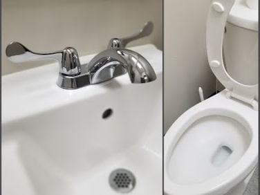 Before and after of bathroom sink and toilet