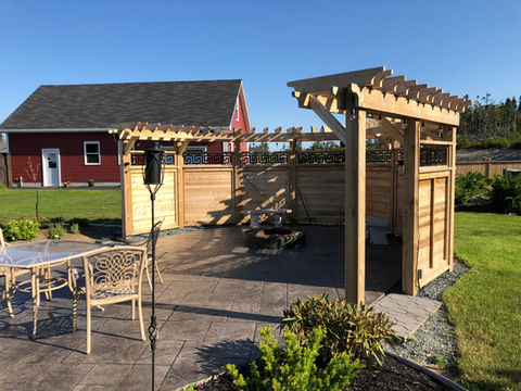 New wooden pergola on large property