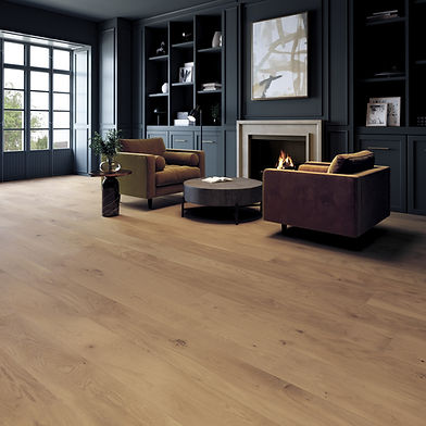 Dark modern living room with hardwood floor