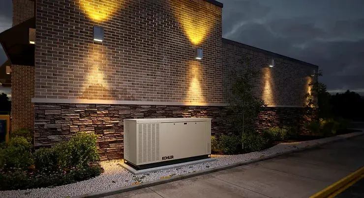 building with a generator at night