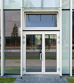 glass doors to commercial building