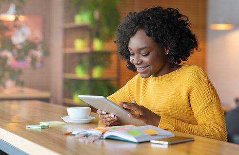 woman reading tablet