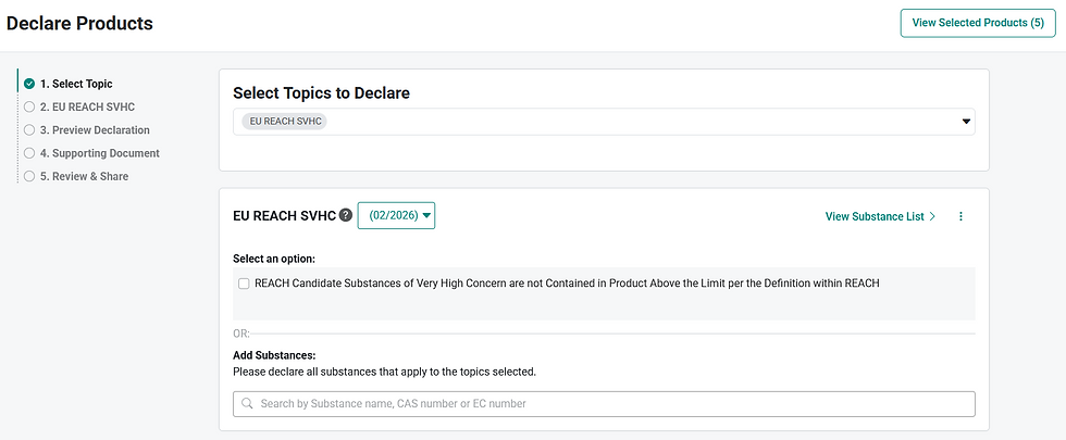 Example of what a product compliance declaration request may look like