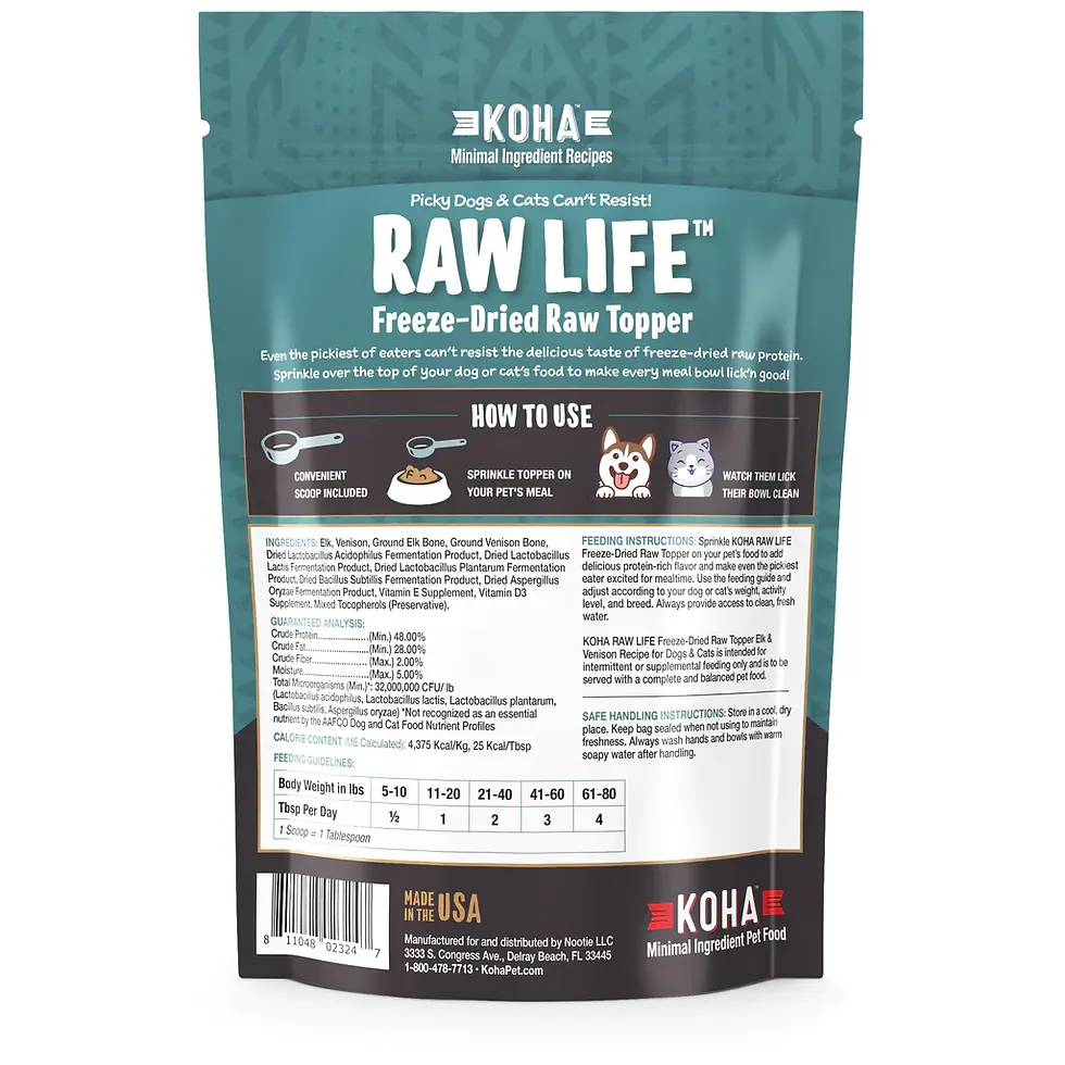 Thumbnail: Koha Freeze-Dried Raw Topper Elk & Venison Recipe for Dogs and Cats 8oz