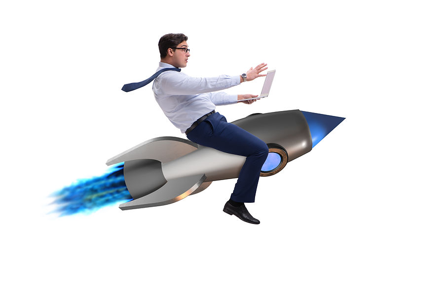 Businessman flying on rocket in business concept.jpg