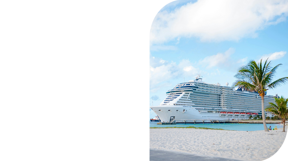 cruise ship docked at a beach