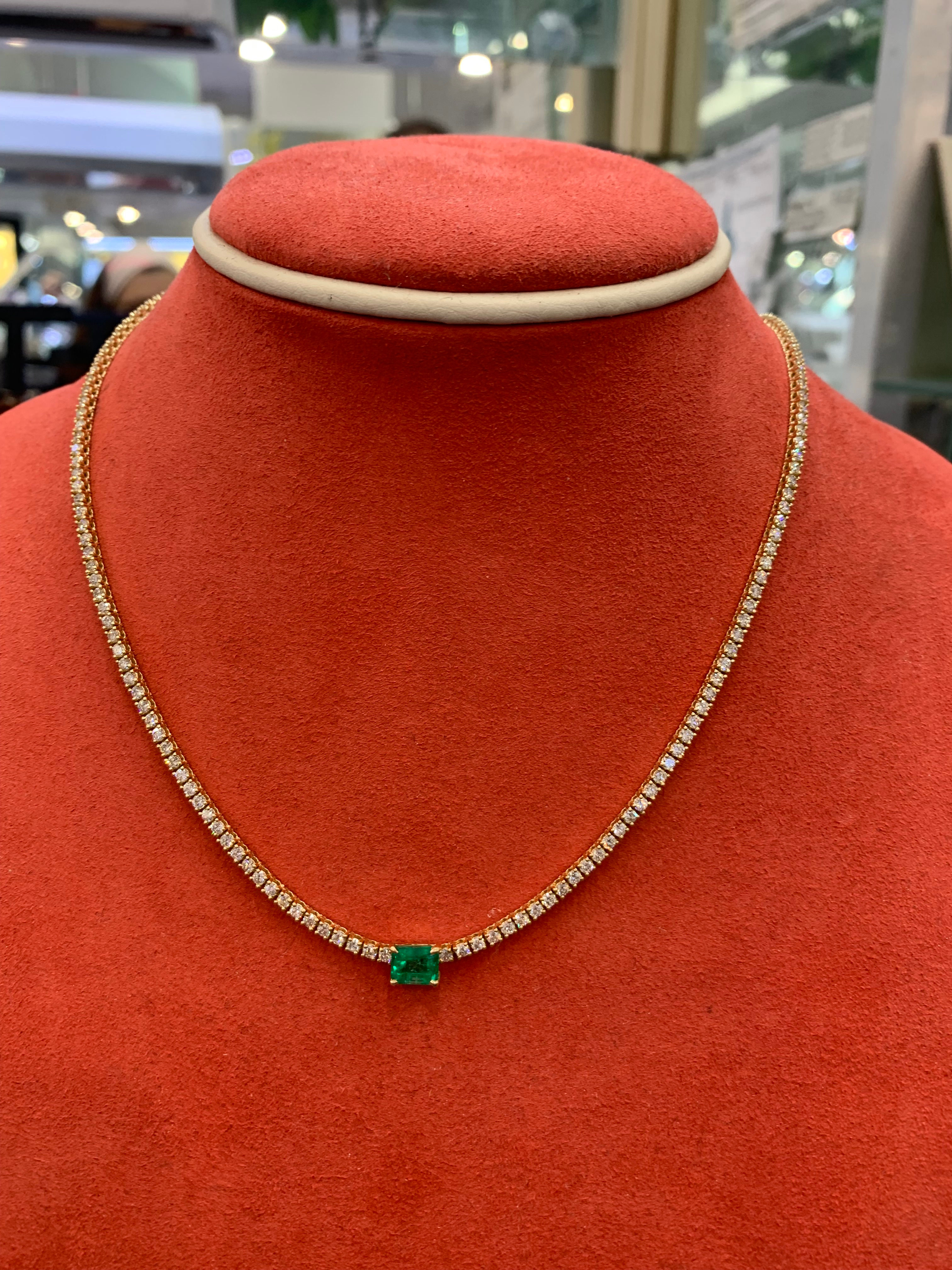 Emerald and Diamond Tennis Necklace