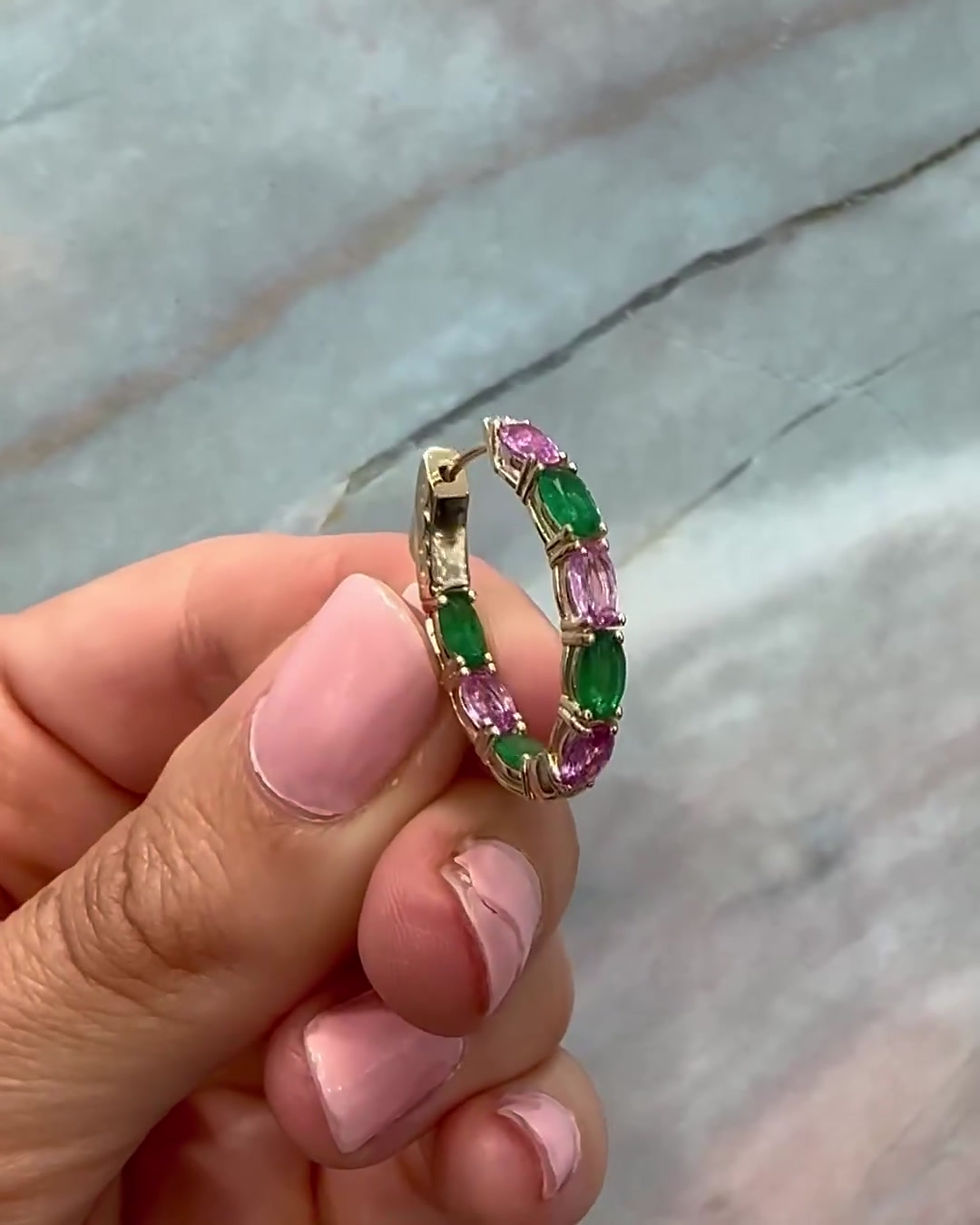 Thumbnail: Pink Sapphire and EmeraldHoops