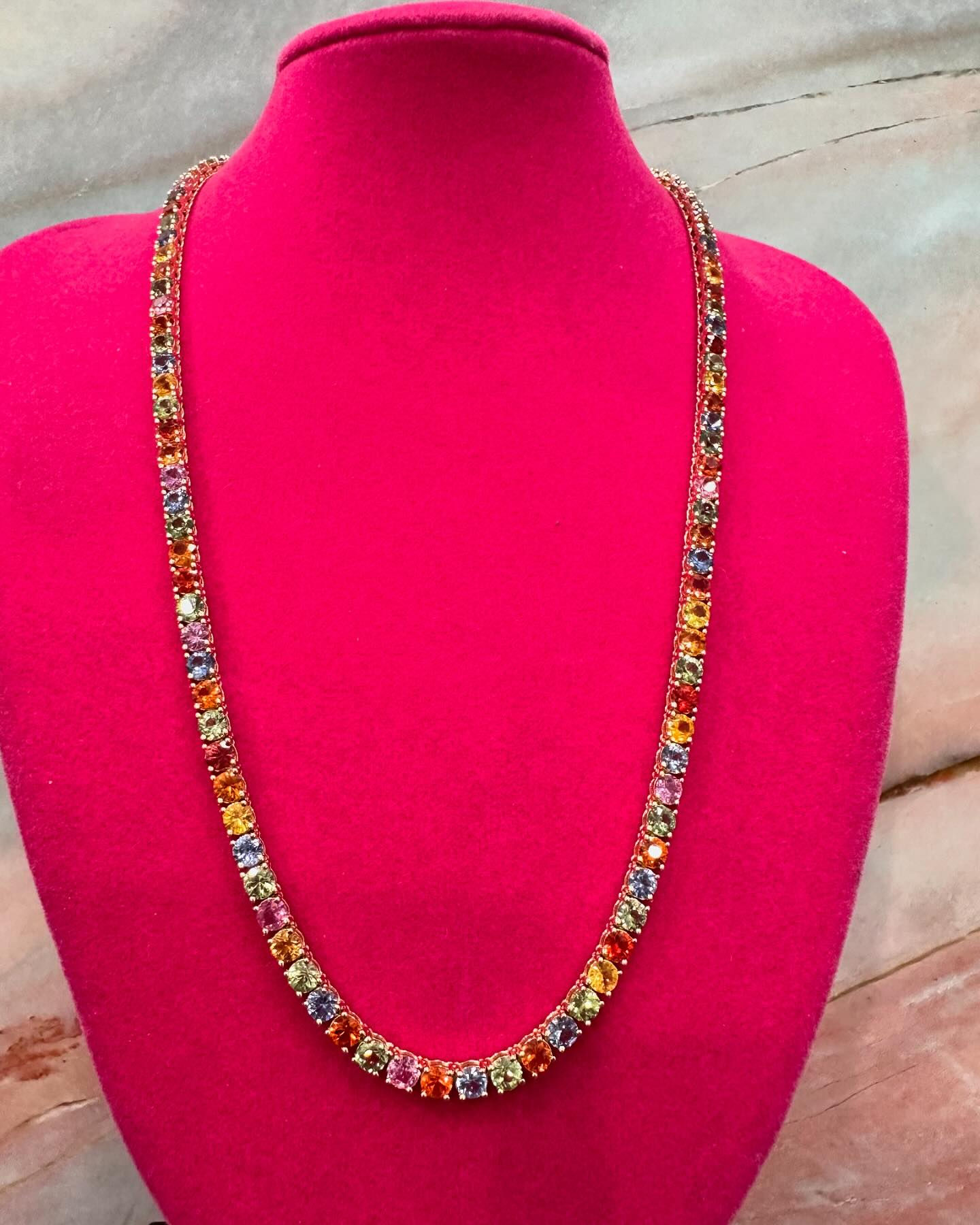 Mixed Color Sapphire Tennis Necklace