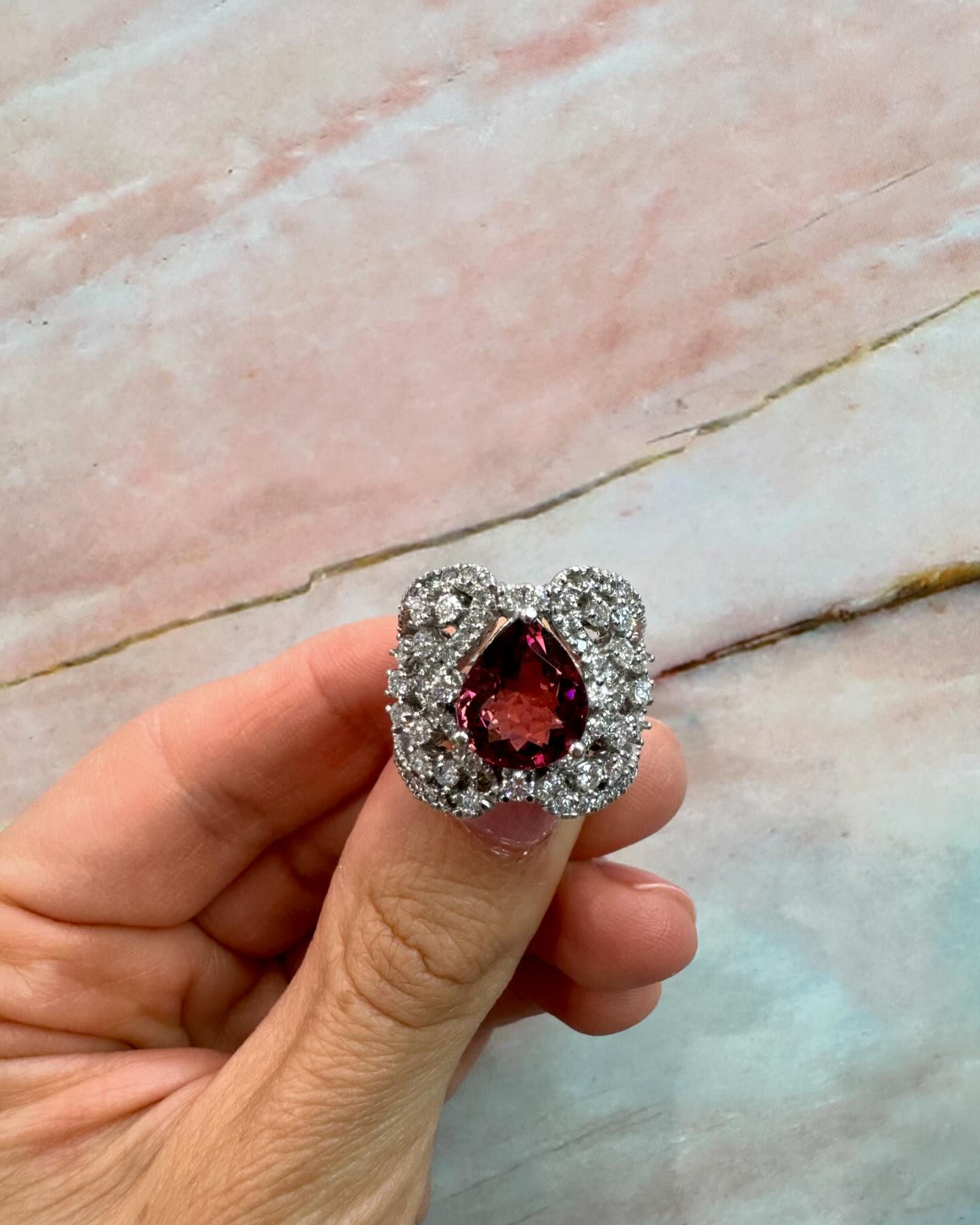 Pink Topaz and Diamond Ring