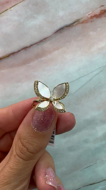 Thumbnail: Mother of Pearl and Diamond Butterfly Ring