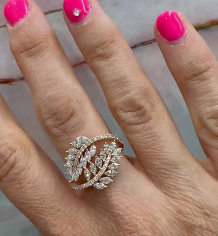 Thumbnail: Two Leaf Rose Gold and Diamond Ring