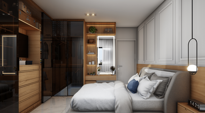 projeto de interiores de dormitório de apartamento pequeno