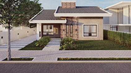 fachada residencial com telhado e revestimento