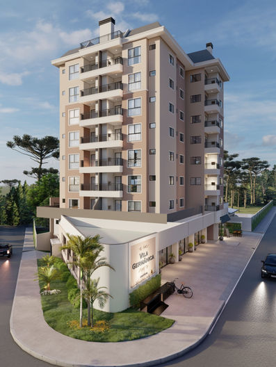 fachada de edifício de esquina com arquitetura neoclássica e telhado shingle