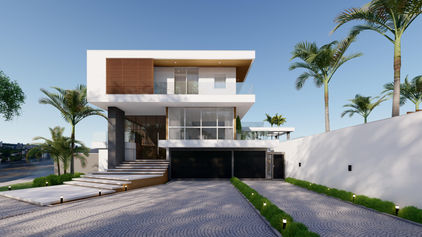 fachada de casa moderna de esquina com muro