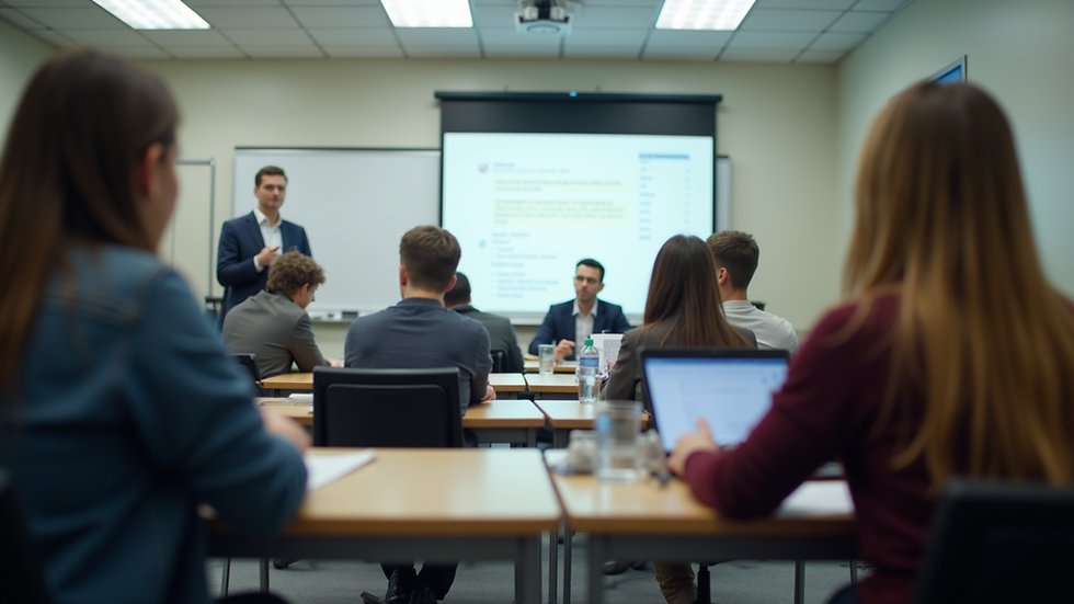 Eye-level view of a classroom with students engaged in a discussion