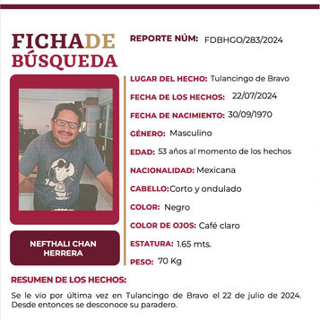 Nefthali Chan necesita de tu valiosa ayuda para volver a casa