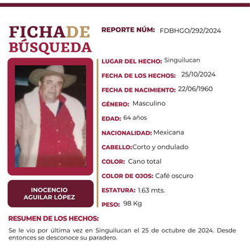 Inocencio Aguilar necesita de tu valiosa ayuda para volver a casa