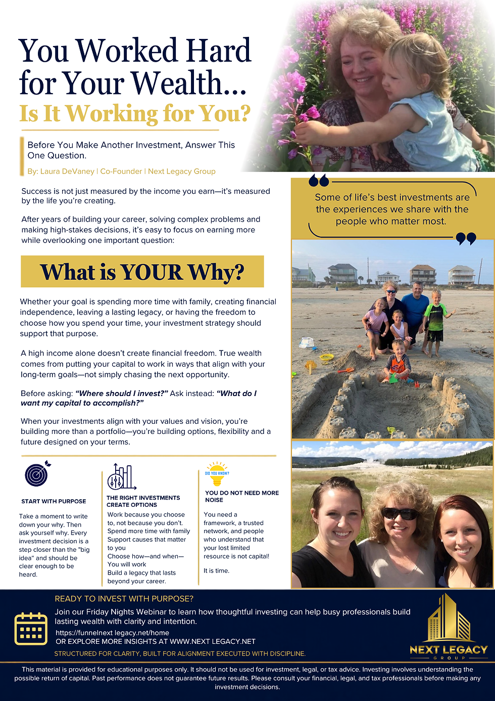 Laura DeVaney  enjoying meaningful family moments, representing how purposeful investing creates the freedom to spend more time with the people who matter most.
