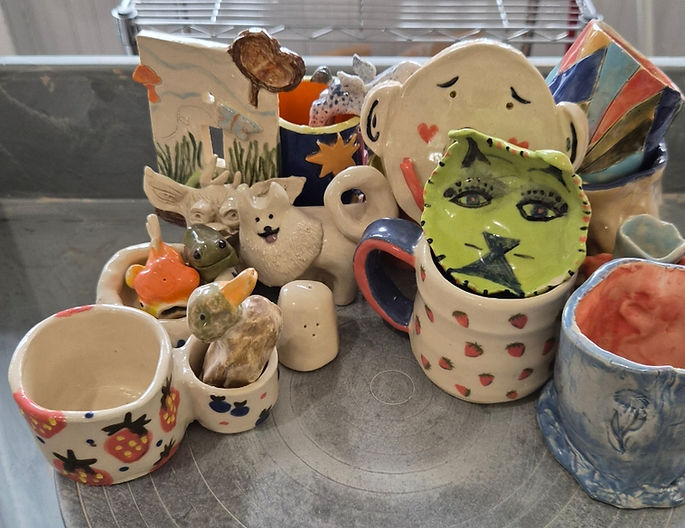 Pottery pieces made by students