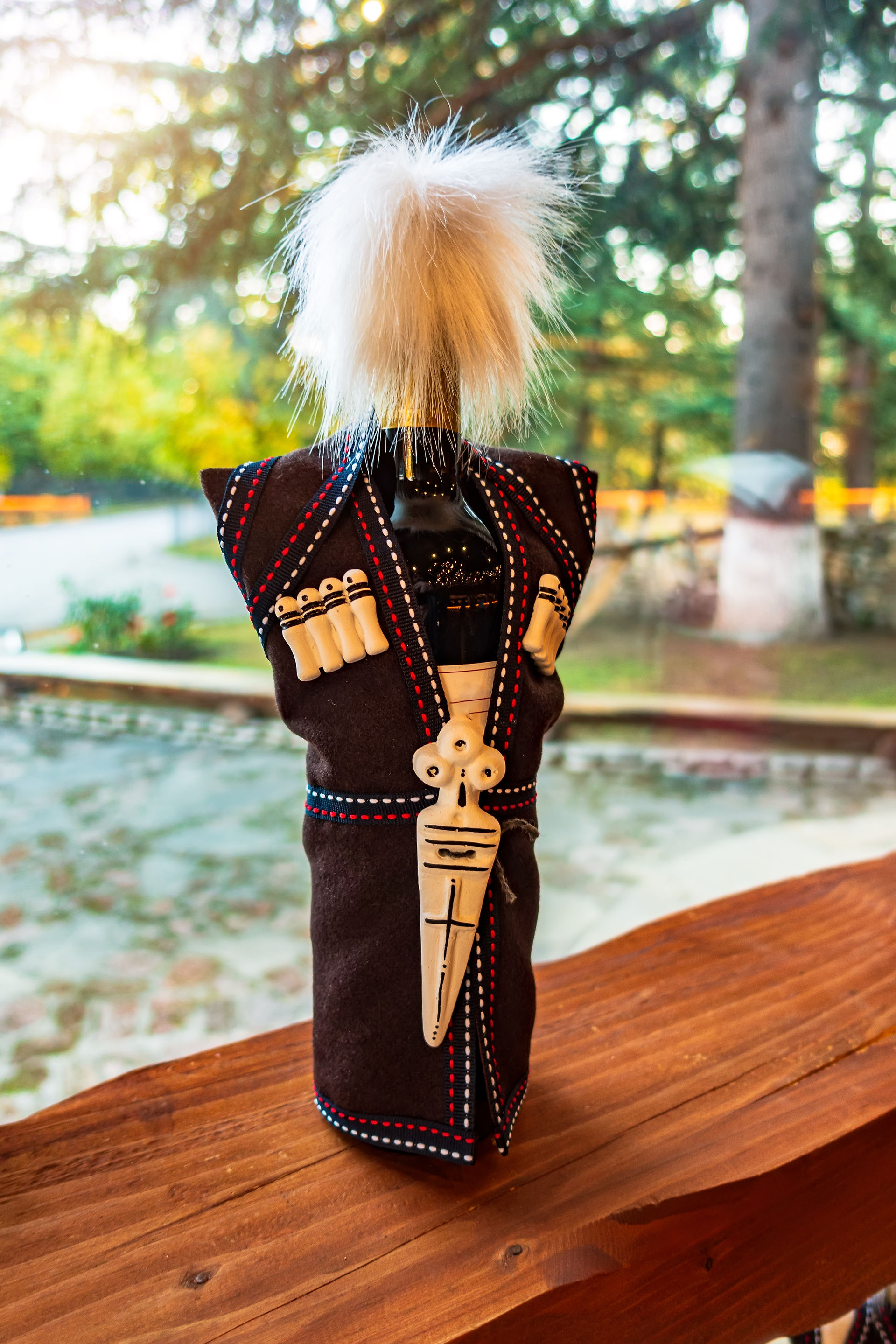 Chokha is traditional Georgian dress-on the bottle of wine