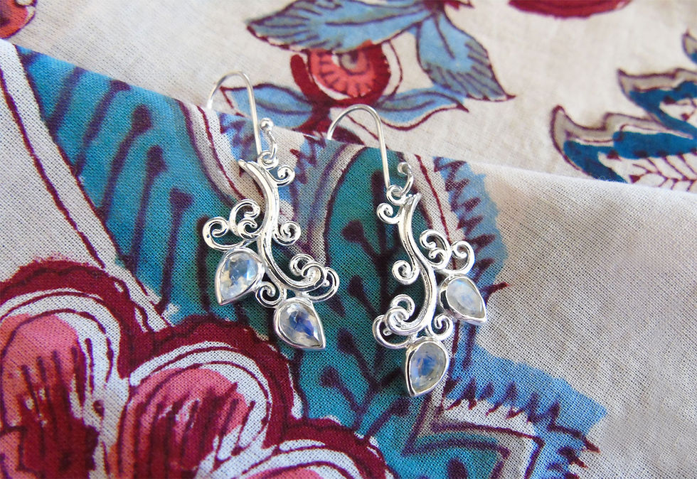Thumbnail: Sterling silver hook earrings with cut gem stones blue topaz perdidot moonstone amethyst perfect gift present hand crafted