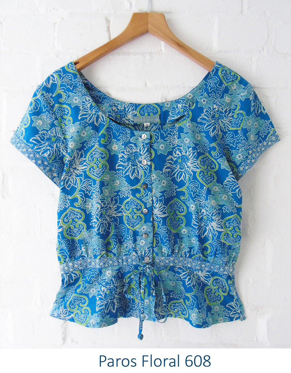 Thumbnail: Cotton blouse hand block printed ethical womens wear fairtrade fashion Anokhi Chandni Chowk Indian floral pretty shirt