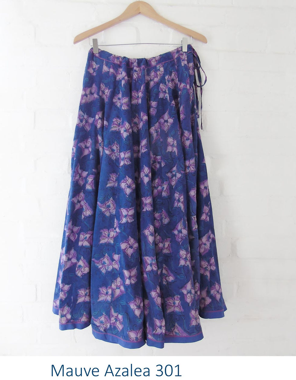 Thumbnail: Full cotton skirt drwastring waist hand block printed ethical fairtrade fashion clothing India Anokhi Chandni Chowk beautiful