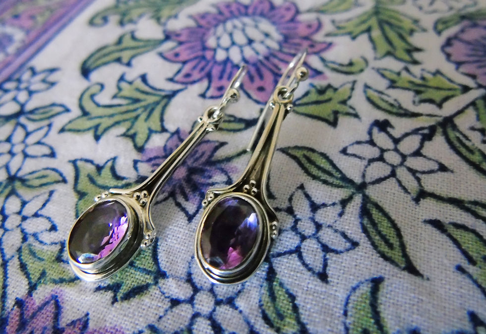 Sterling silver earrings hook with natural gem stones lapis peridot moonstone amethyst birthday gift present Indian