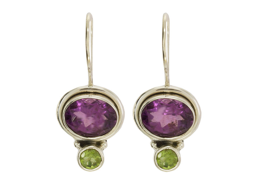 Thumbnail: Sterling silver earrings hand crafted in India ethical jewellery turquoise lapis garnet peridot amethyst gift present chandni