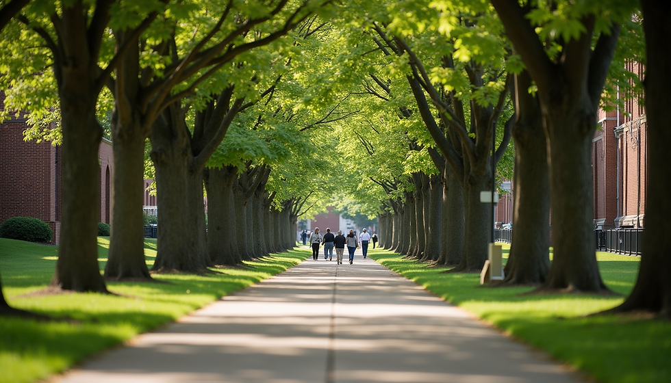 People walking down tree lines sidewalk