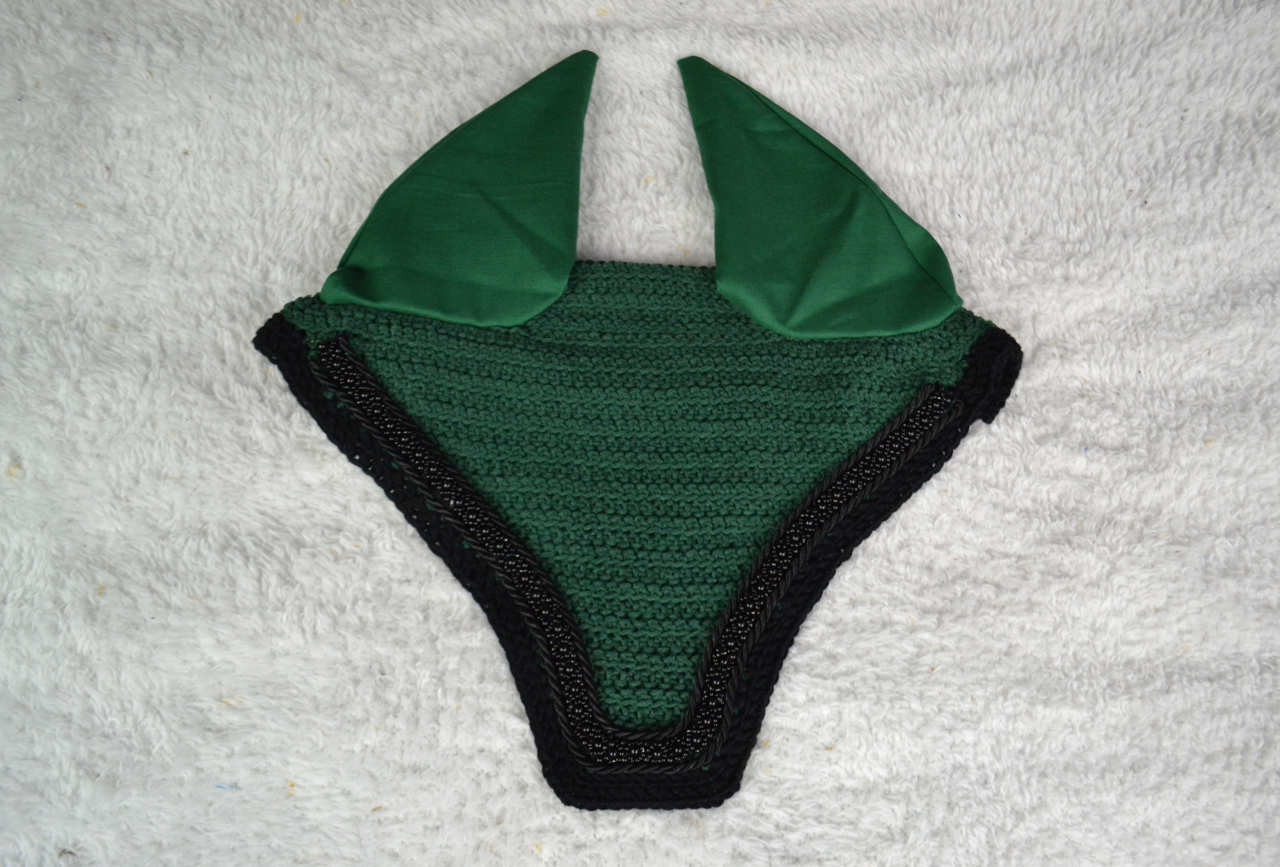 Bonnet Mi-Long Perles | Vert sapin, Ruban Perlé noir