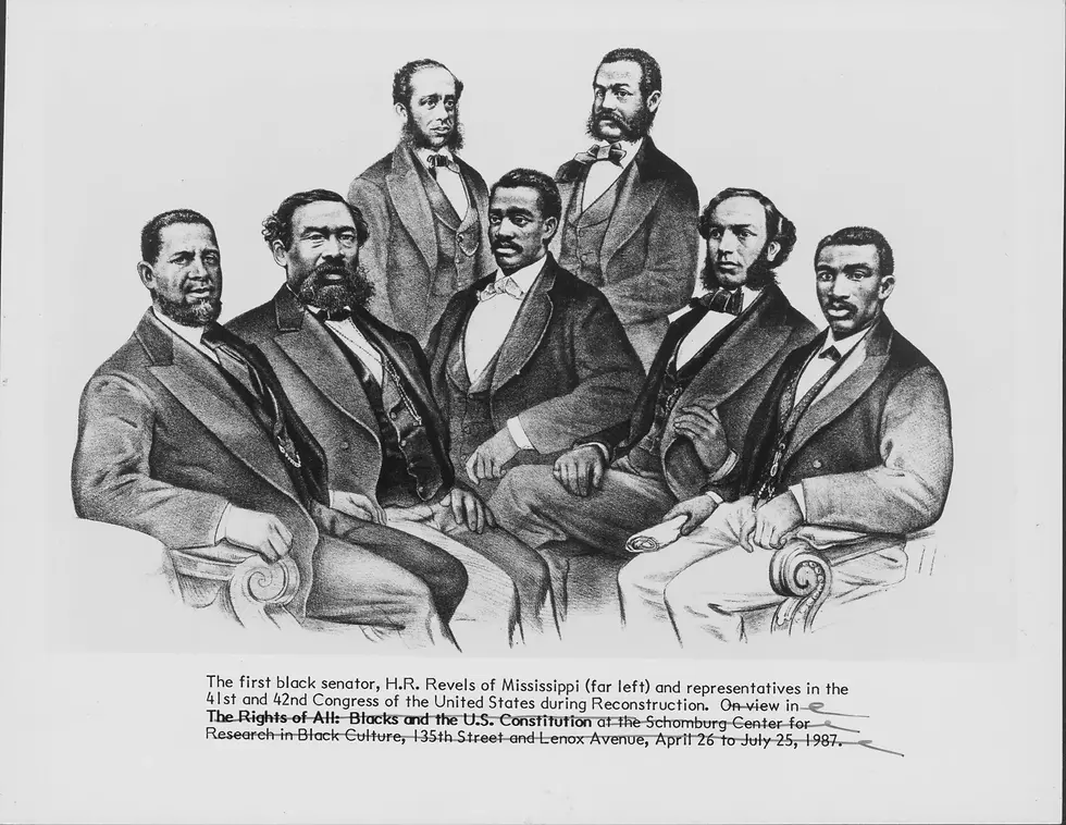 Historical illustration of seven men in suits, circa Reconstruction era. Text below identifies them as U.S. Congress members from the 41st and 42nd Congress.