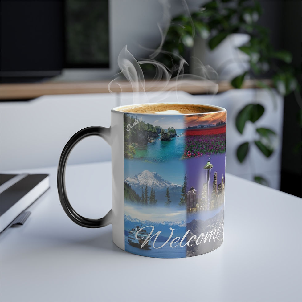 Thumbnail: Color Changing! State of Washington Landmarks ThermoH Morphin Ceramic Coffee Mug