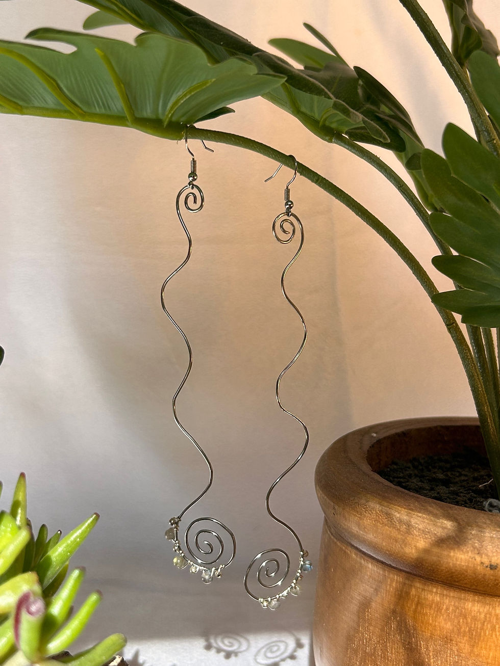 Thumbnail: Long Squiggle Spiral Earrings
