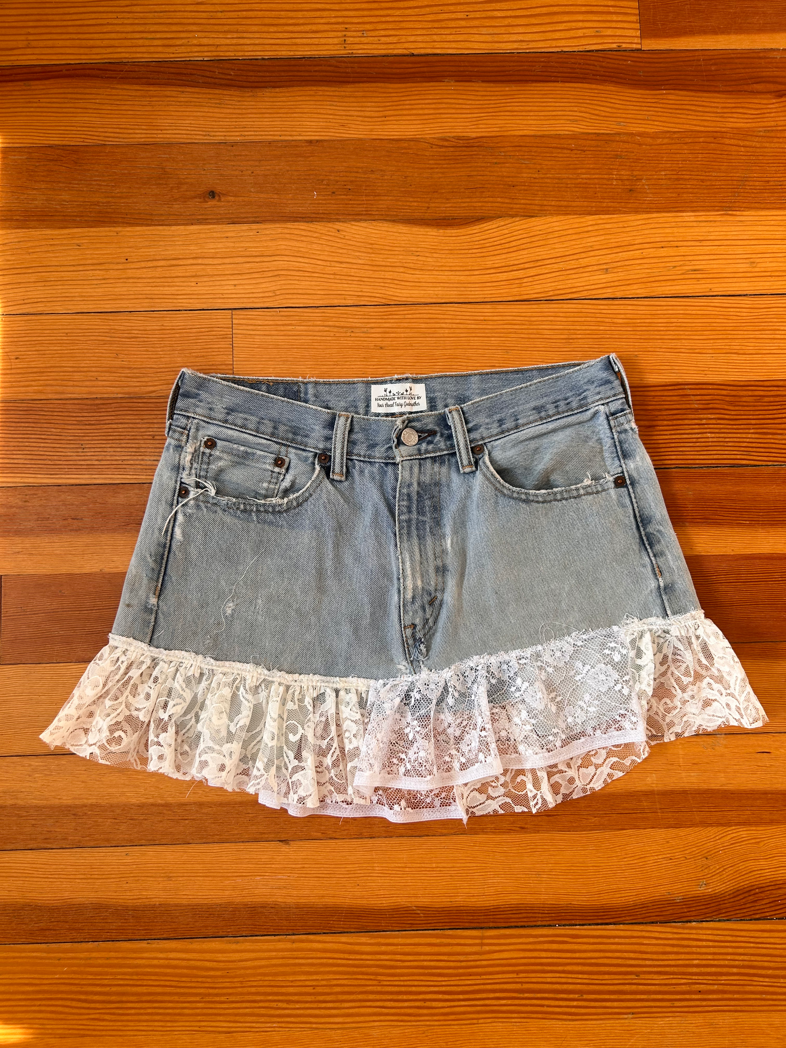 Denim Lace Micro Mini Skirt