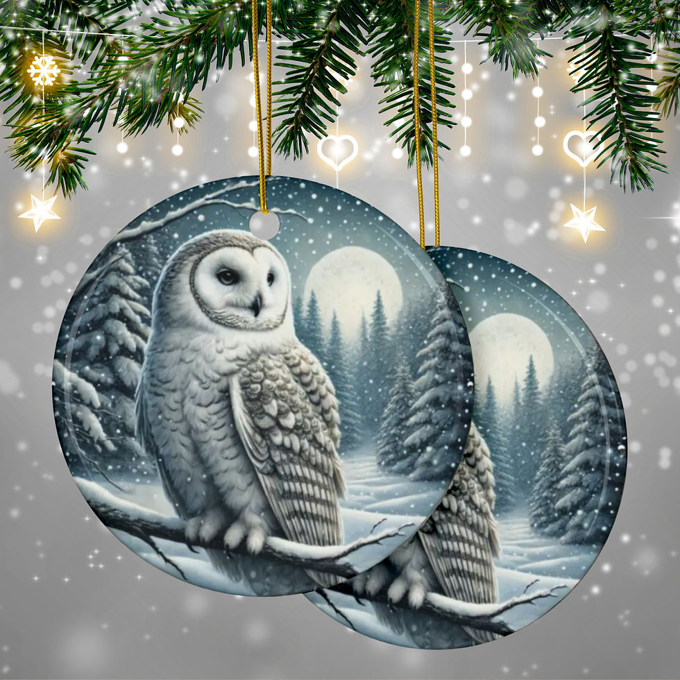 Thumbnail: Owl Ceramic Ornament, 2-Sided Design Christmas Decor Gift Tree Decoration