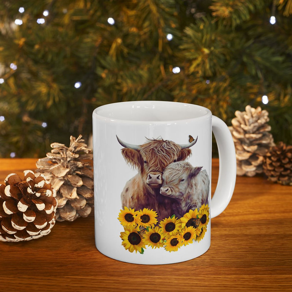 Thumbnail: Highland Cows and Sunflowers Ceramic Mug (11oz, 15oz)