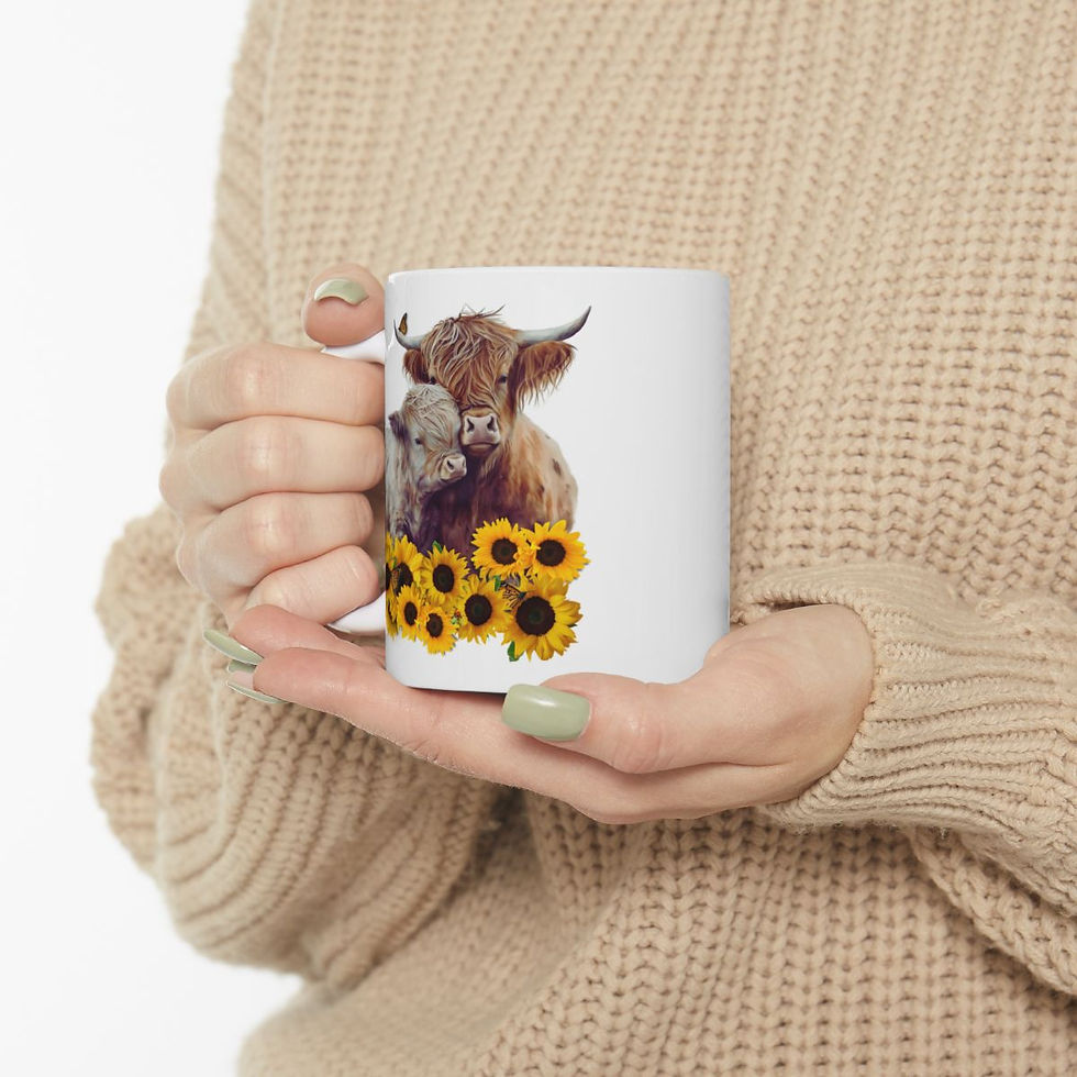 Thumbnail: Highland Cows and Sunflowers Ceramic Mug (11oz, 15oz)