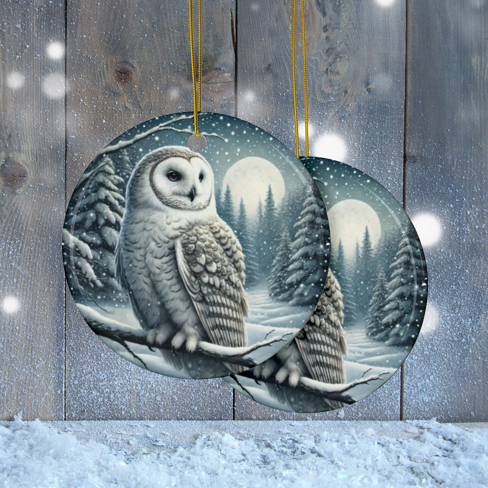 Thumbnail: Owl Ceramic Ornament, 2-Sided Design Christmas Decor Gift Tree Decoration