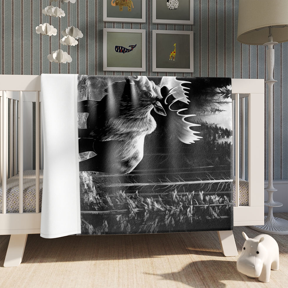 Thumbnail: Throw Blanket - 3D Moose Forest River Scene
